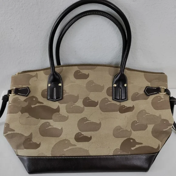 DOONEY & BOURKE Brown Canvas Duck Pattern With Leather Trim Tote - Picture 13 of 15